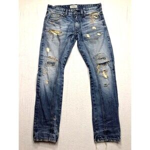RIVET DE CRU Jayden Jean Men 34x32 Destroyed Distressed Rip Repair Denim Blue
